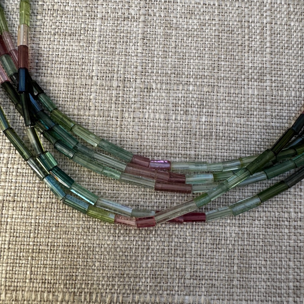 Five Strand Multi Color Tourmaline Gemstone Necklace  18" length